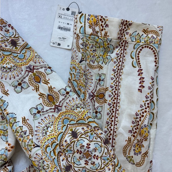 NWT Zara linen blend multi-colored patterned pant suit - Picture 3 of 7